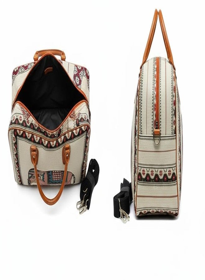 Zerolex Small Canvas Stylish Duffle Travel Bag for Men and Women, Elephant Print Design with Leather Handles, Luggage Cabin Size Air Travelling Hand Bag (21L) Beige - Image 4