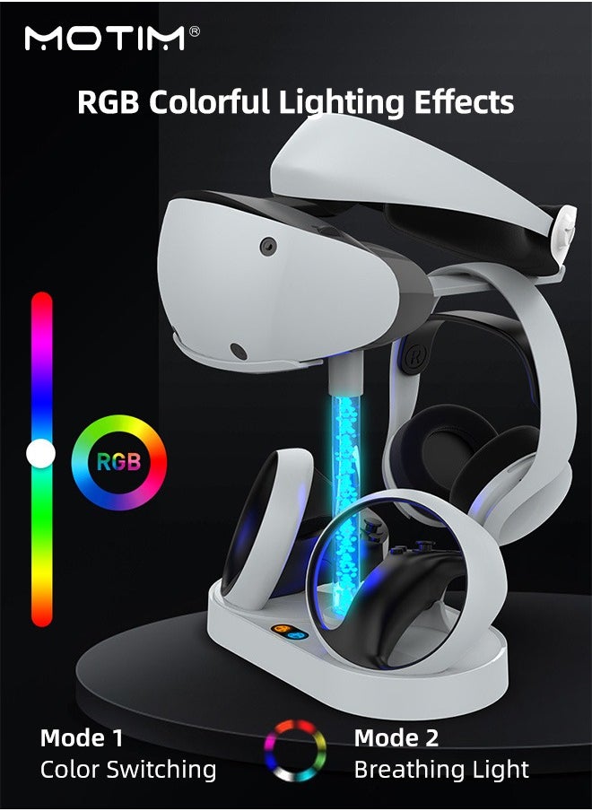 موتيم محطة حامل شحن مزودة بإضاءة RGB لـ PS5/VR2، حامل حامل شحن داعم لسماعة رأس PS5/VR2، حامل ملحقات الألعاب لسماعة رأس بلاي ستيشن 5 VR2 مع 4 محولات مغناطيسية من النوع C لوحدة التحكم Sense  - Image 3