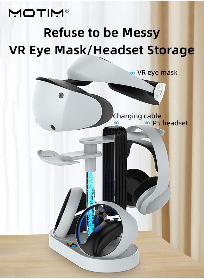 موتيم محطة حامل شحن مزودة بإضاءة RGB لـ PS5/VR2، حامل حامل شحن داعم لسماعة رأس PS5/VR2، حامل ملحقات الألعاب لسماعة رأس بلاي ستيشن 5 VR2 مع 4 محولات مغناطيسية من النوع C لوحدة التحكم Sense  - Image 2