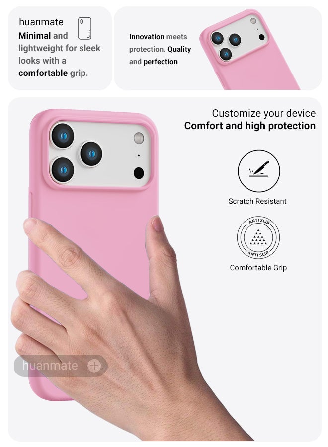 huanmate Apple iPhone 17 Pro Max Silicone Cover Pink - Premium 2.0mm TPU Silicon, Enhanced Camera Protection with Lens Shield, Shockproof & Water-Proof Cover for Apple iPhone 17 Pro Max - Image 3