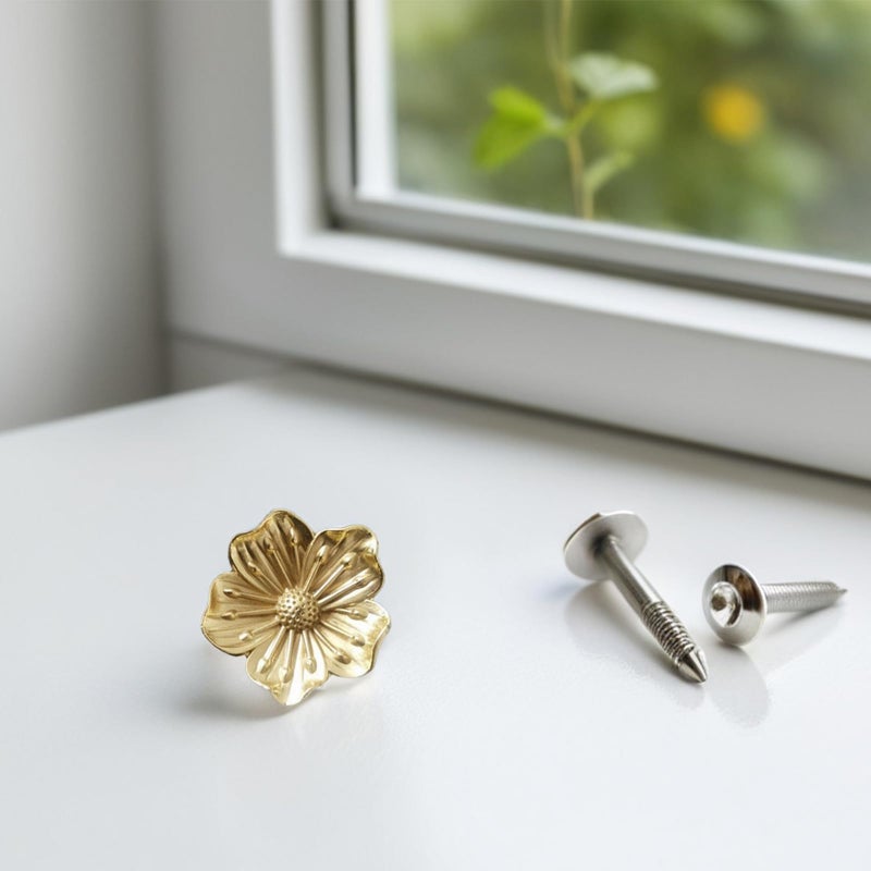 Vintage Brass Floral Cabinet Knobs Single Hole Drawer Pull Handles For Wardrobe Doors - Image 5