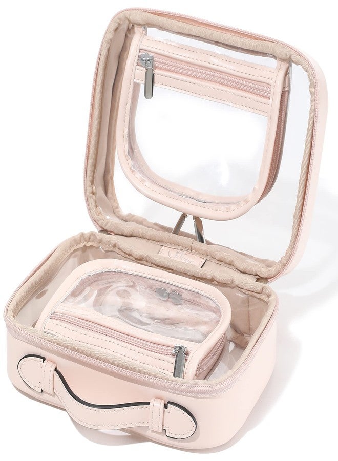Veki TSA Approved Toiletry Bag Transparent Makeup bag Double Travel Cosmetic bags Case Waterproof Toiletries Bag Large Capacity Open Storage bag Organizer for Women and Girls (Large Pink) - Image 2