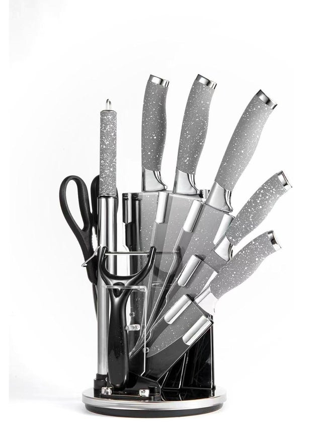 Cuisine Art طقم سكاكين مطبخ احترافي مكون من 9 قطع مع حامل دوار