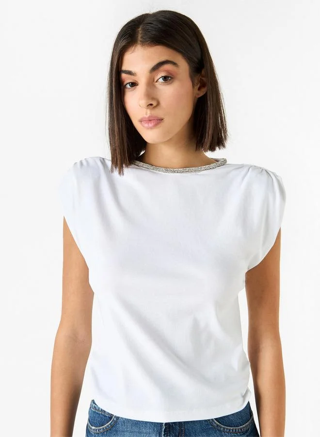 2Xtremz 2Xtremz Embellished Crew Neck Sleeveless Top with Ruched Detail