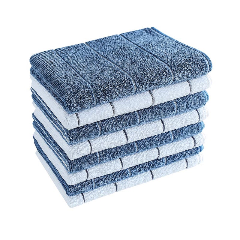 Microfiber Kitchen Towels  Super Absorbent Soft and Solid Color Dish Towels 8 Pack Stripe Designed Blue and White Colors 26 x 18 Inch
