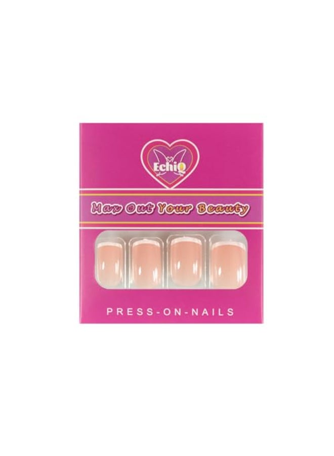 EchiQ Predesigned Press On Nails Daily Square Short Nude Pink Tiny White Stroke French Manicure Full Cover False Nail Art Tips Salon Manicure Set Nails for every occasion - Image 3