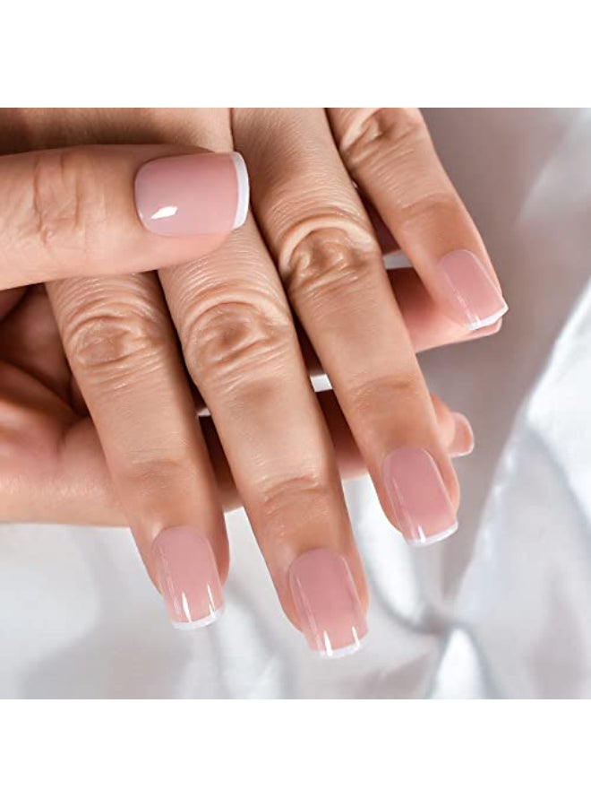 EchiQ Predesigned Press On Nails Daily Square Short Nude Pink Tiny White Stroke French Manicure Full Cover False Nail Art Tips Salon Manicure Set Nails for every occasion - Image 1