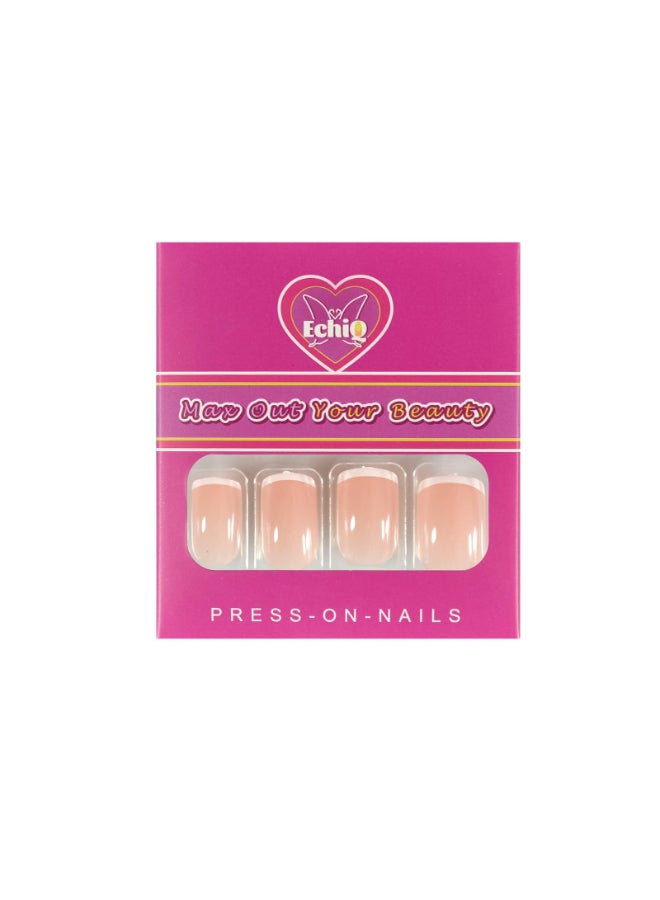 EchiQ Predesigned Press On Nails Daily Square Short Nude Pink Tiny White Stroke French Manicure Full Cover False Nail Art Tips Salon Manicure Set Nails for every occasion - Image 4