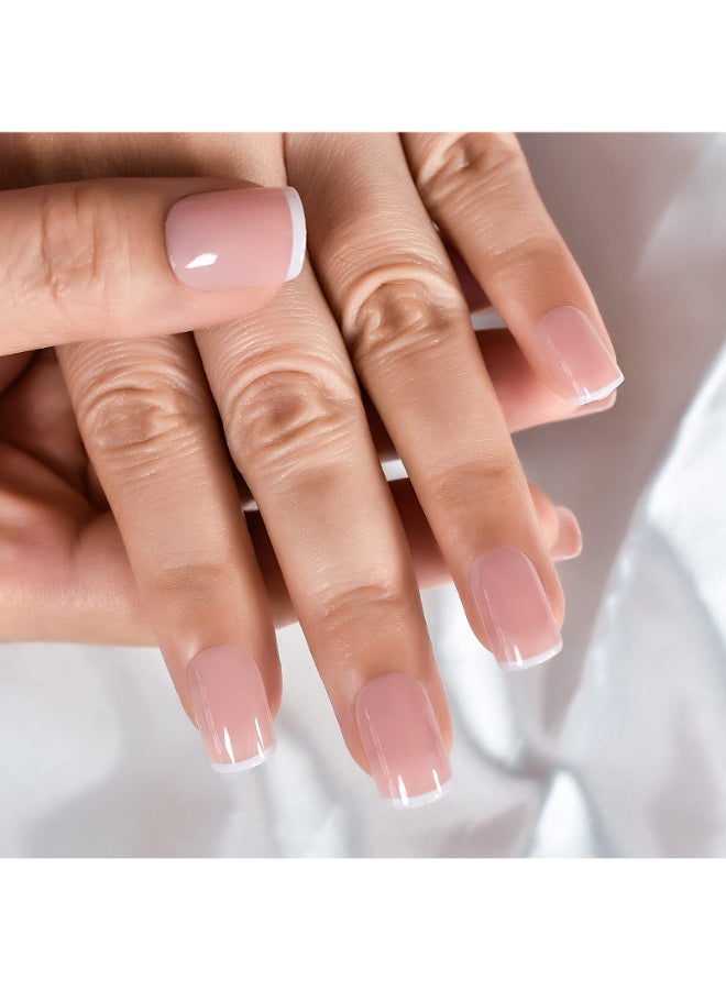 EchiQ Predesigned Press On Nails Daily Square Short Nude Pink Tiny White Stroke French Manicure Full Cover False Nail Art Tips Salon Manicure Set Nails for every occasion - Image 2