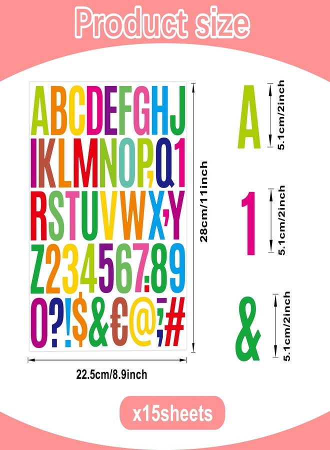 Metsyth Letter Stickers 15 Sheets 750 PCS Alphabet Number Stickers 2 Inch Vinyl Self Adhesive Stick on Letters for Water Bottles Scrapbooking Cup Mailbox Crafts Bulletin Board Classroom Decor(Multicolor) - Image 3