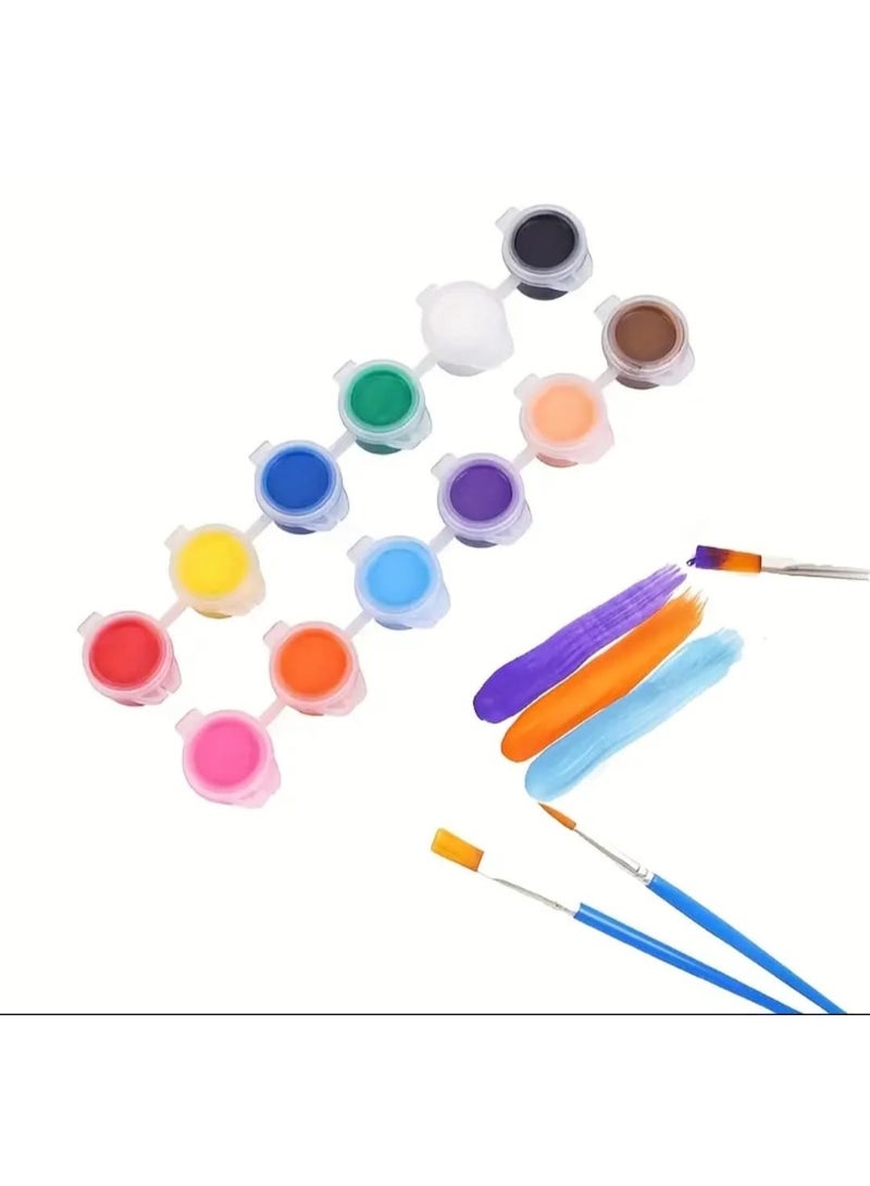 LDQ A Set Of 12 Acrylic Paint Colors With 2 Paintbrushes, Suitable for school Art Projects and Crafts, Including A set of oil painting Brushes - Image 2
