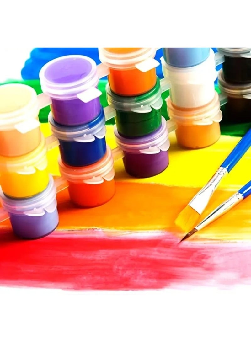 LDQ A Set Of 12 Acrylic Paint Colors With 2 Paintbrushes, Suitable for school Art Projects and Crafts, Including A set of oil painting Brushes - Image 3