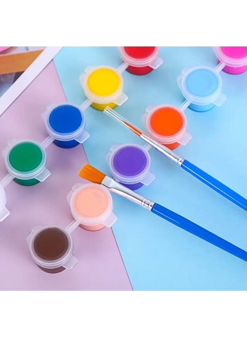 LDQ A Set Of 12 Acrylic Paint Colors With 2 Paintbrushes, Suitable for school Art Projects and Crafts, Including A set of oil painting Brushes - Image 4