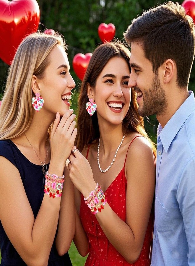 بي اف جي اي مجموعة BVGA من 6 أساور عيد الحب للنساء، تتضمن أقراطًا من الأكريليك على شكل قلوب حلوى وردية وحمراء، وأساور مطاطية مزينة بخرز ذهبي من طين هيشي، وإكسسوارات مجوهرات عيد الحب، وهدايا لها. - Image 5