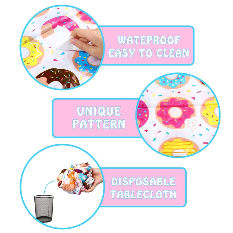 BeYumi 4Pack Donut Party Tablecloth, Rectangular Table Cover for Dining Room Kitchen Decor, Disposable Plastic Picnic TableCover for Kids Birthday, Donut Theme Party Decoration Supplies, 42.5’’ x 71’’ - Image 3