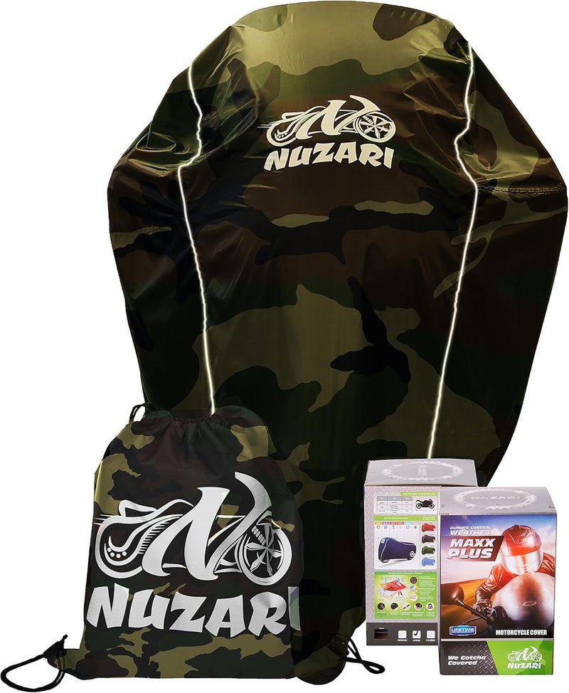 Nuzari Camouflage Motorcycle Cover - Medium, Heavy Duty Waterproof Polyester - Image 1