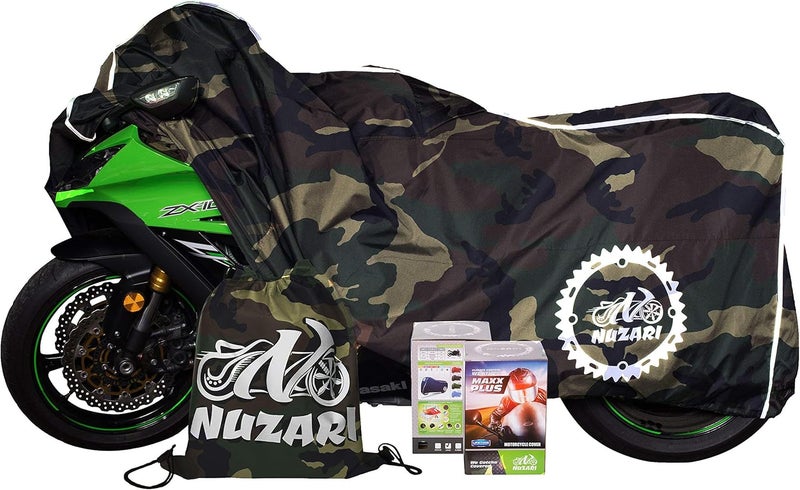 Nuzari Camouflage Motorcycle Cover - Medium, Heavy Duty Waterproof Polyester - Image 4