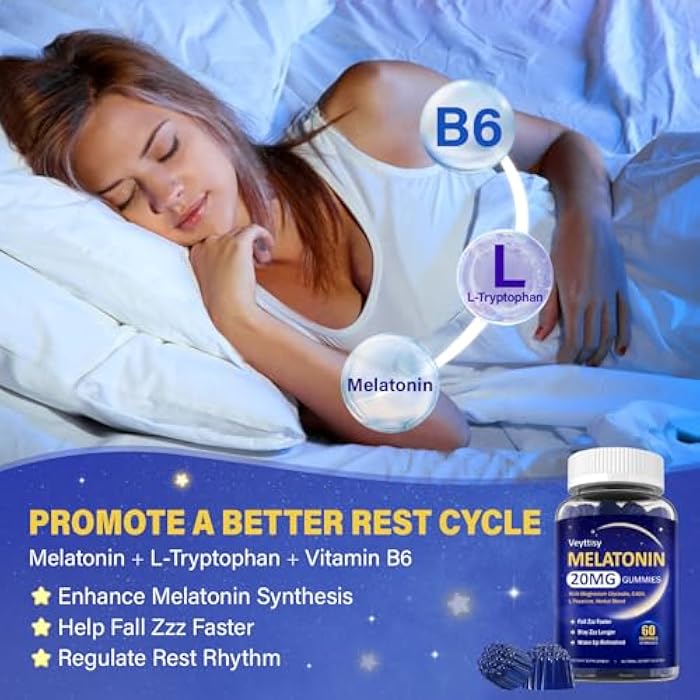 Veyttisy Melatonin 20mg Gummies for Adults - Max Strength Melatonin Gummy Supplement with Magnesium Glycinate, B6, B12, L-Theanine, GABA, & Herbs - Non-Habit Forming, Vegan, Natural Mixed Berry Flavor - Image 3