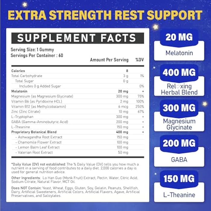Veyttisy Melatonin 20mg Gummies for Adults - Max Strength Melatonin Gummy Supplement with Magnesium Glycinate, B6, B12, L-Theanine, GABA, & Herbs - Non-Habit Forming, Vegan, Natural Mixed Berry Flavor - Image 2
