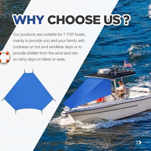 BBTO 8' X 9.5' T-Top Bow Shade for Boat Cover UV Protection 600d Oxford Cloth Canopy Waterproof Navy Blue Boat Tent Sun Shade Extension for Hot Cloudless Day - Image 2