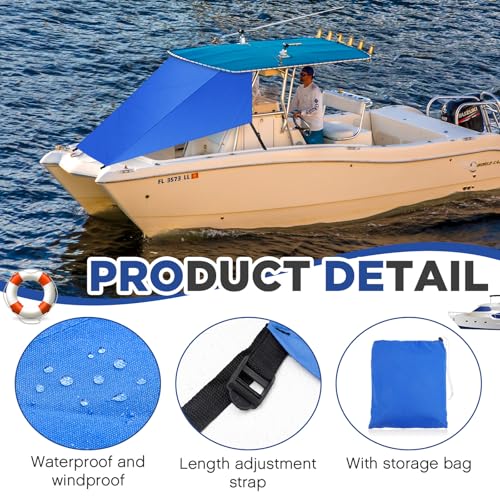 BBTO 8' X 9.5' T-Top Bow Shade for Boat Cover UV Protection 600d Oxford Cloth Canopy Waterproof Navy Blue Boat Tent Sun Shade Extension for Hot Cloudless Day - Image 4
