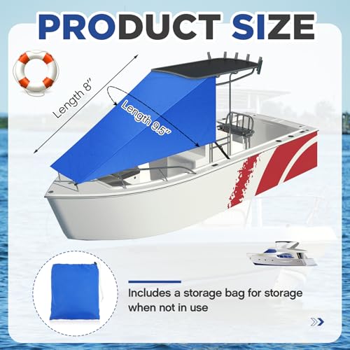 BBTO 8' X 9.5' T-Top Bow Shade for Boat Cover UV Protection 600d Oxford Cloth Canopy Waterproof Navy Blue Boat Tent Sun Shade Extension for Hot Cloudless Day - Image 3