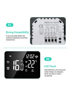 Smart Thermostat, ME81H AC 230V Temperature Controller, WiFi Smart Thermostat, LCD Display, Intelligent Thermostat, Floor Heating Thermostat (16A, White Back and White Press) - pzsku/Z1243B96CD295FD1772C0Z/45/_/1698637247/d8810c71-736a-4aa7-8d62-6d94294d813a