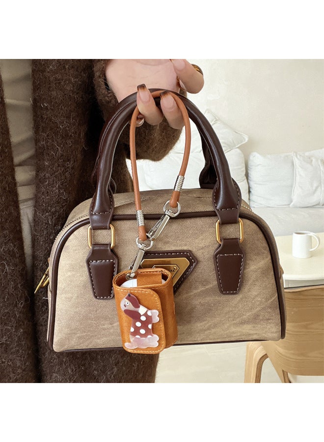 Loquat Cute Wave Dot Puppy Bluetooth Headset Leather Case Fashionable Hanging Accessories Small Crowdbag Portable Pendant-Color:Caramel Color-Model:Redmi Buds6s  - Image 2