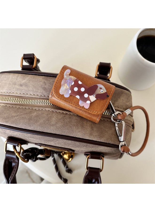 Loquat Cute Wave Dot Puppy Bluetooth Headset Leather Case Fashionable Hanging Accessories Small Crowdbag Portable Pendant-Color:Caramel Color-Model:Redmi Buds6s  - Image 1