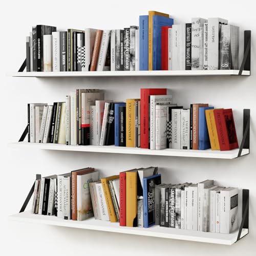 رفوف كتب عائمة بيضاء من فوربينا للجدار بطول 36 بوصة مع حوامل معدنية لغرفة النوم رفوف كتب عائمة كبيرة رفوف للمعيشة المكتب الفصل الخشب الأبيض