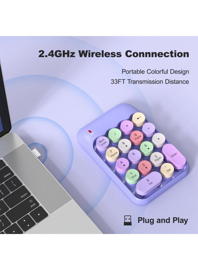 MOWUX Wireless Number Pads, Cute Colorful Numeric Keypad Numpad Portable 2.4 GHz Financial Accounting Number Keyboard Extensions, 10 Key Number Numpad for Laptop Desktop, PC (Purple Colorful) - Image 2
