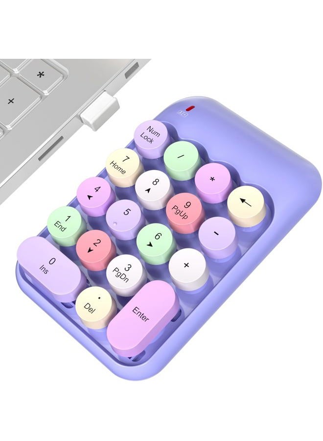 MOWUX Wireless Number Pads, Cute Colorful Numeric Keypad Numpad Portable 2.4 GHz Financial Accounting Number Keyboard Extensions, 10 Key Number Numpad for Laptop Desktop, PC (Purple Colorful) - Image 1