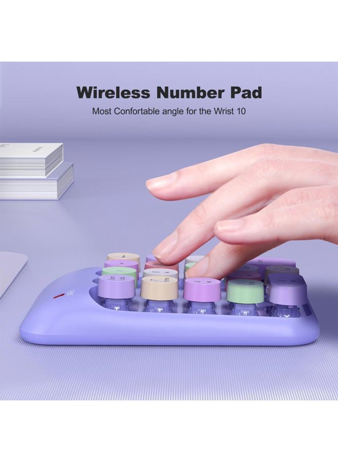 MOWUX Wireless Number Pads, Cute Colorful Numeric Keypad Numpad Portable 2.4 GHz Financial Accounting Number Keyboard Extensions, 10 Key Number Numpad for Laptop Desktop, PC (Purple Colorful) - Image 4