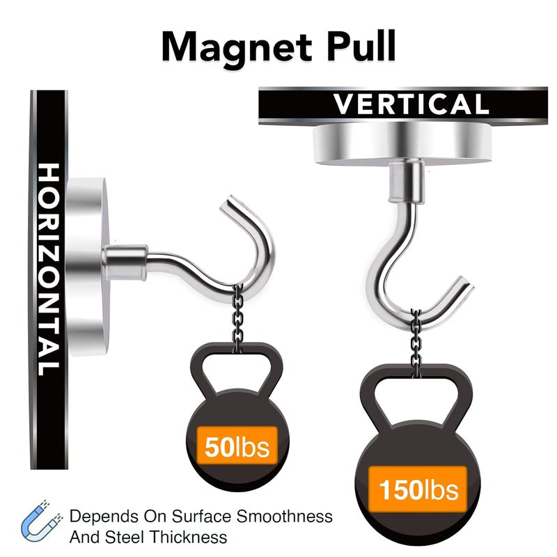 Mikede Magnetic Hooks Heavy Duty150Lbs Super Strong Magnetic Hooks For Cruise EssentialsNeodymium Earth Magnets With Hook For HangingMagnetic Metal Hanger For FridgeToolboxStorage4 PackSilver - Image 3