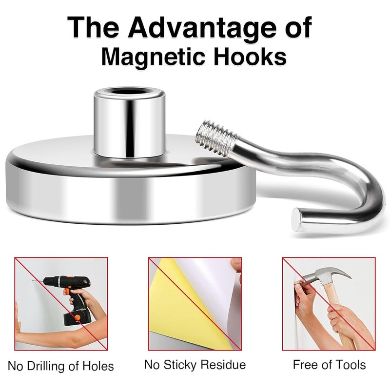Mikede Magnetic Hooks Heavy Duty150Lbs Super Strong Magnetic Hooks For Cruise EssentialsNeodymium Earth Magnets With Hook For HangingMagnetic Metal Hanger For FridgeToolboxStorage4 PackSilver - Image 5