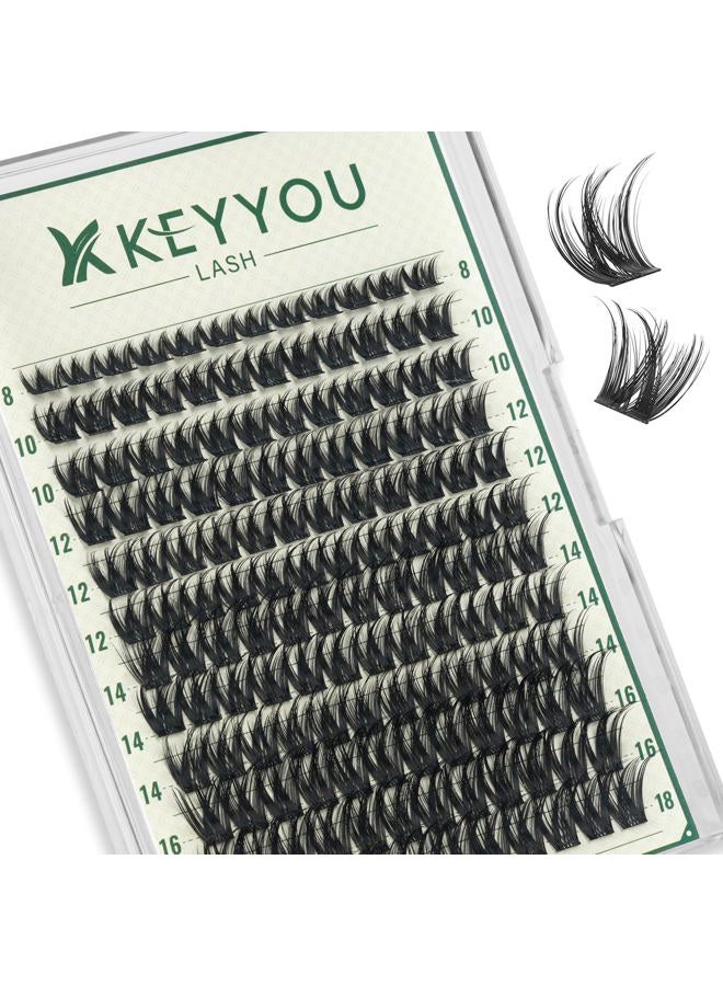 KEYYOU LASH Eyelash Extensions, 144 Pieces, 8-16 Mix, D Curl Eyelash Clusters, DIY Individual Lash Clusters, Volume Lash Extesnion, Natural Eyelash Extension at Home (KY04-8-16MIX) - Image 1
