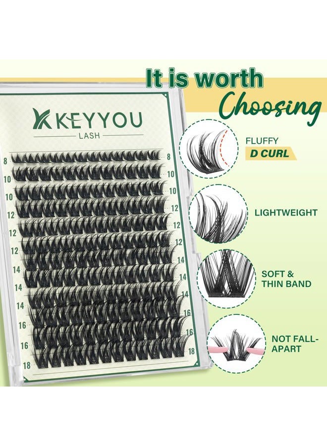 KEYYOU LASH Eyelash Extensions, 144 Pieces, 8-16 Mix, D Curl Eyelash Clusters, DIY Individual Lash Clusters, Volume Lash Extesnion, Natural Eyelash Extension at Home (KY04-8-16MIX) - Image 5