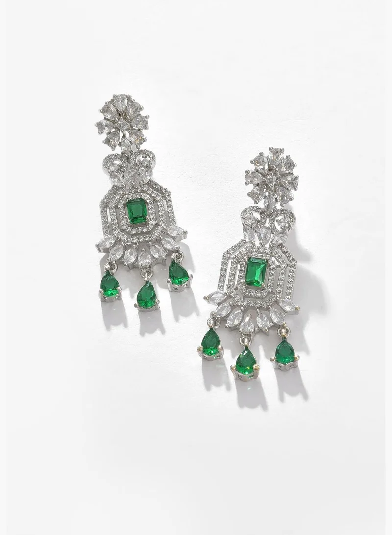SOHI Silver Plated Designer Stone Necklace, Earrings and Maang Tikka Set Jewellery Set