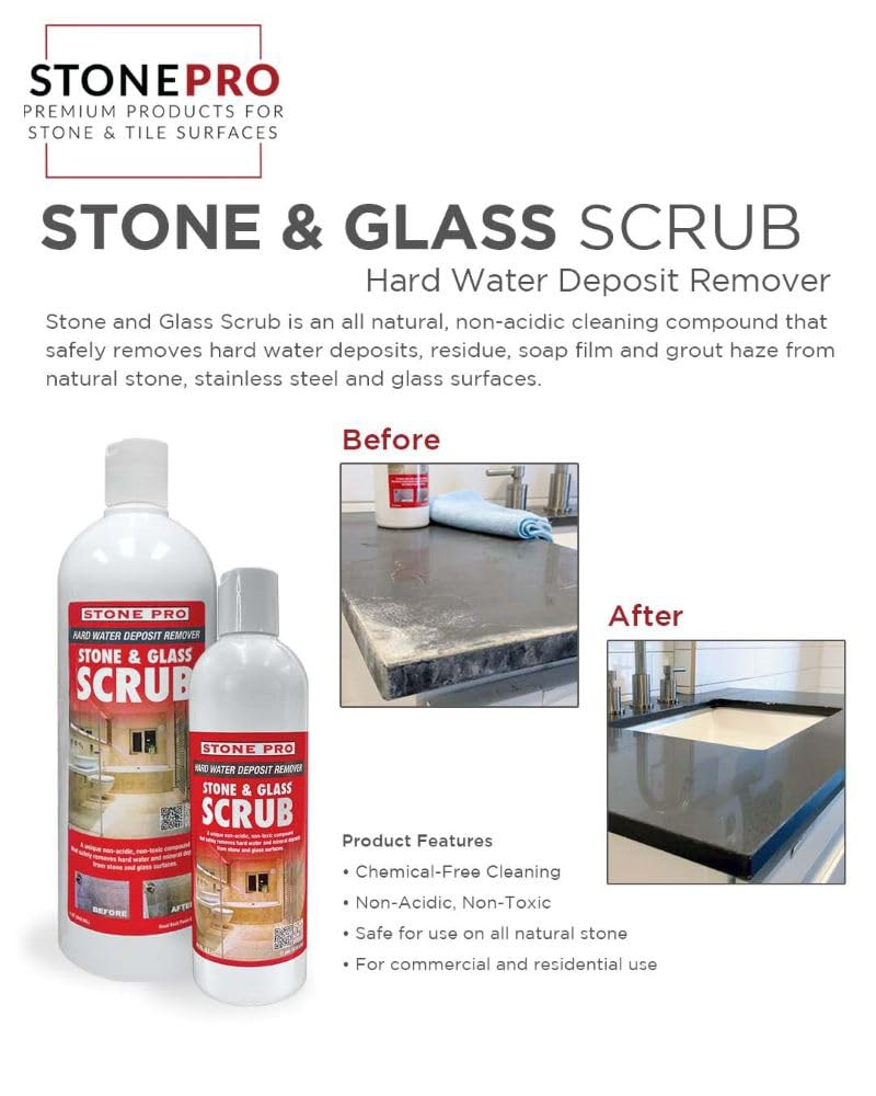 Stone Pro Stone and Glass Scrub - Hard Water Stain Remover - Remove Spots on Glass, Natural Stone, Quartz, & Metal Fixtures (Pint) - Image 3