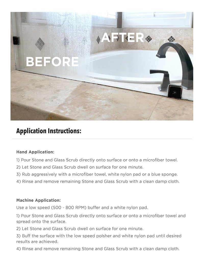 Stone Pro Stone and Glass Scrub - Hard Water Stain Remover - Remove Spots on Glass, Natural Stone, Quartz, & Metal Fixtures (Pint) - Image 4