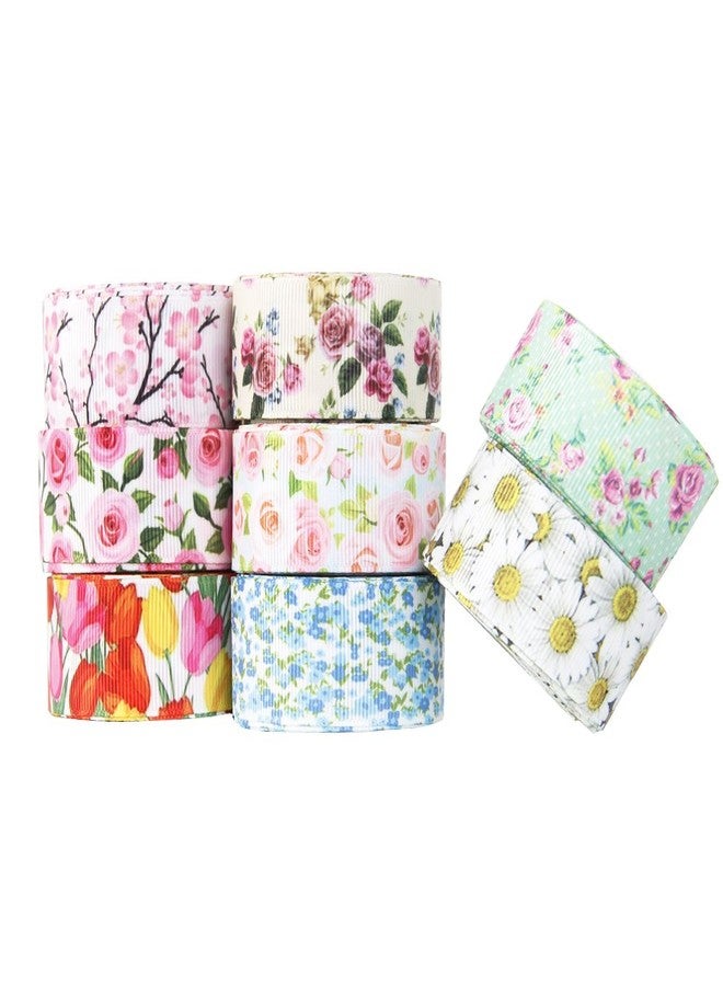 David accessories Floral Flower Printed Grosgrain Ribbon Tape 1" Wide x 40 Yards Total for DIY Handmade Hair Bow Wedding Festival Home Party Birthday Decorations Gift Packing (All Flowers Ribbon) - Image 1