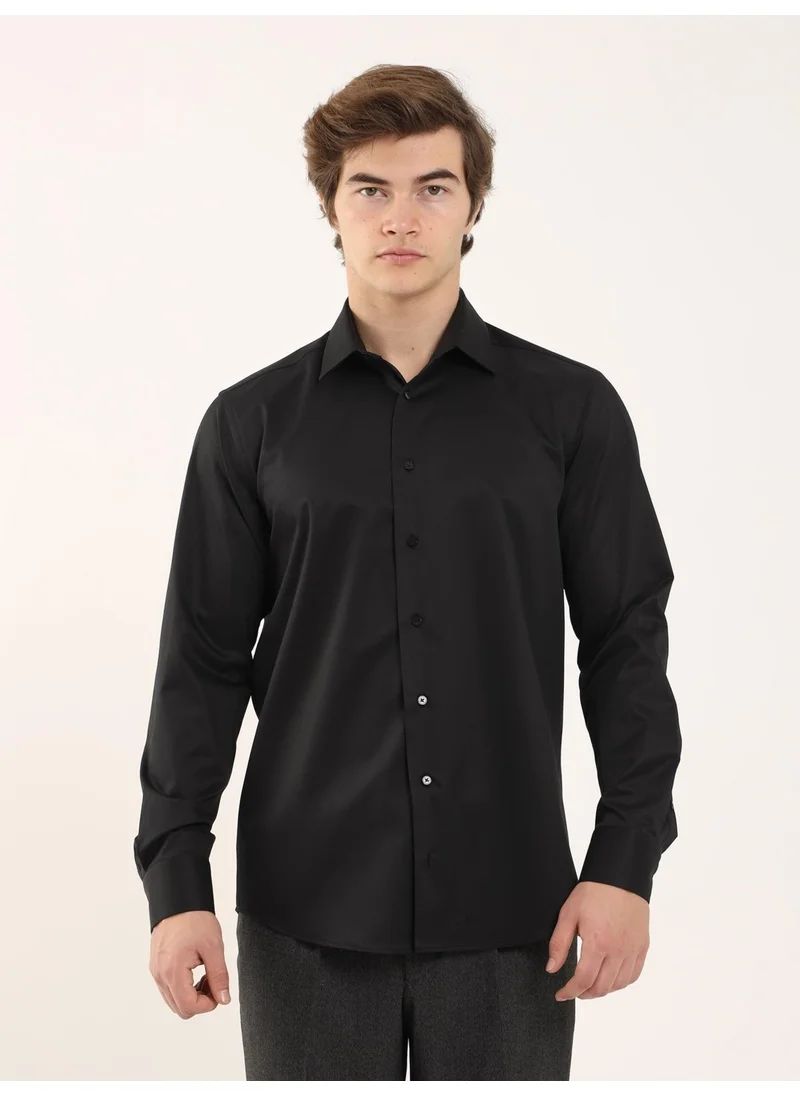 Dufy Black Men's Regular Fit Classic Collar Long Sleeve Shirt