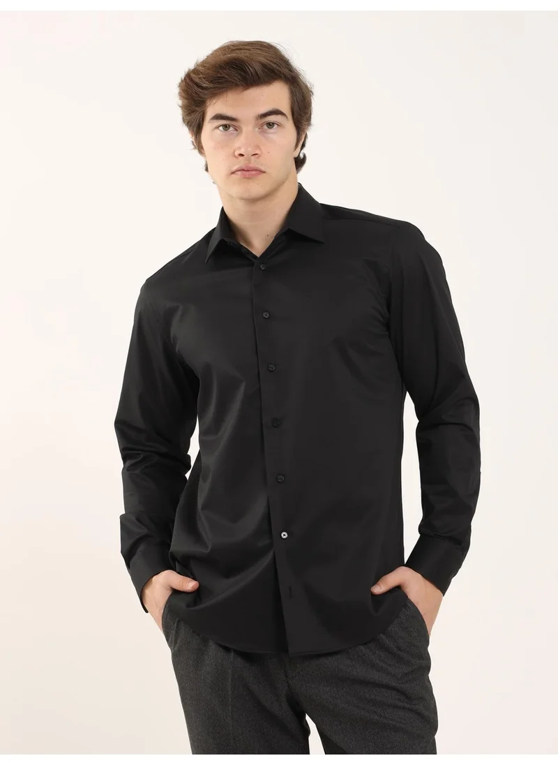 Dufy Black Men's Regular Fit Classic Collar Long Sleeve Shirt