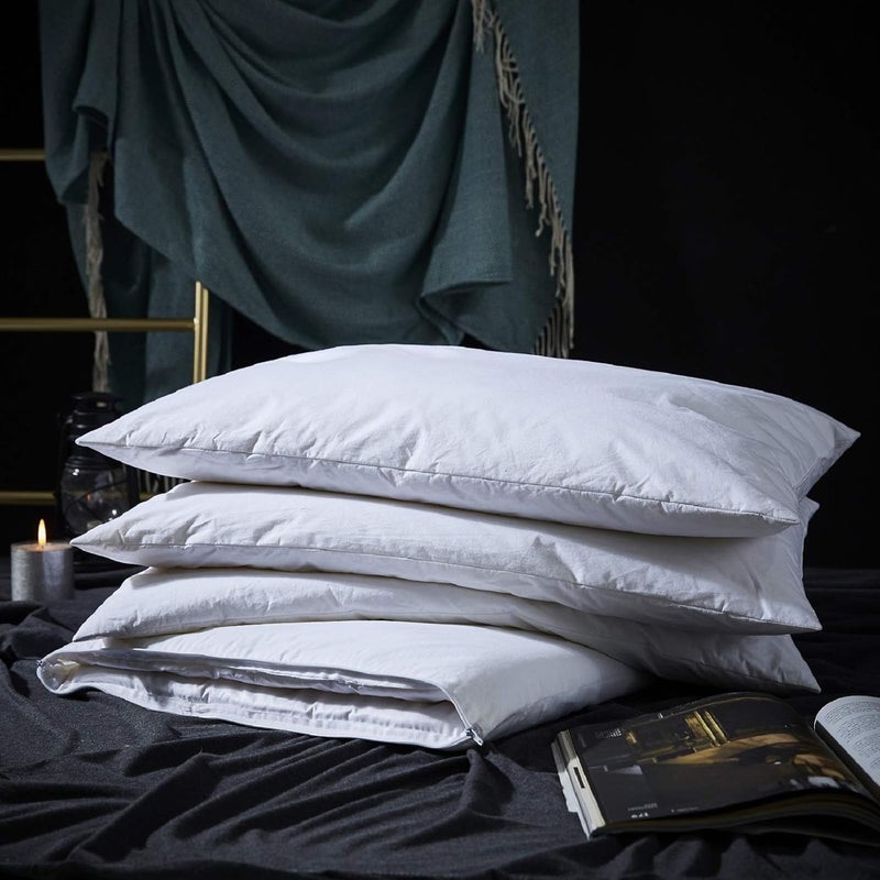 Three Geese Adjustable Layer Goose Feather Pillow,Assembled Bed Pillow,100% Soft Cotton Cover,Good for Side and Back Stomach Sleeper, Standard/Queen Size,Packaging Include 1 Pillow. - Image 1