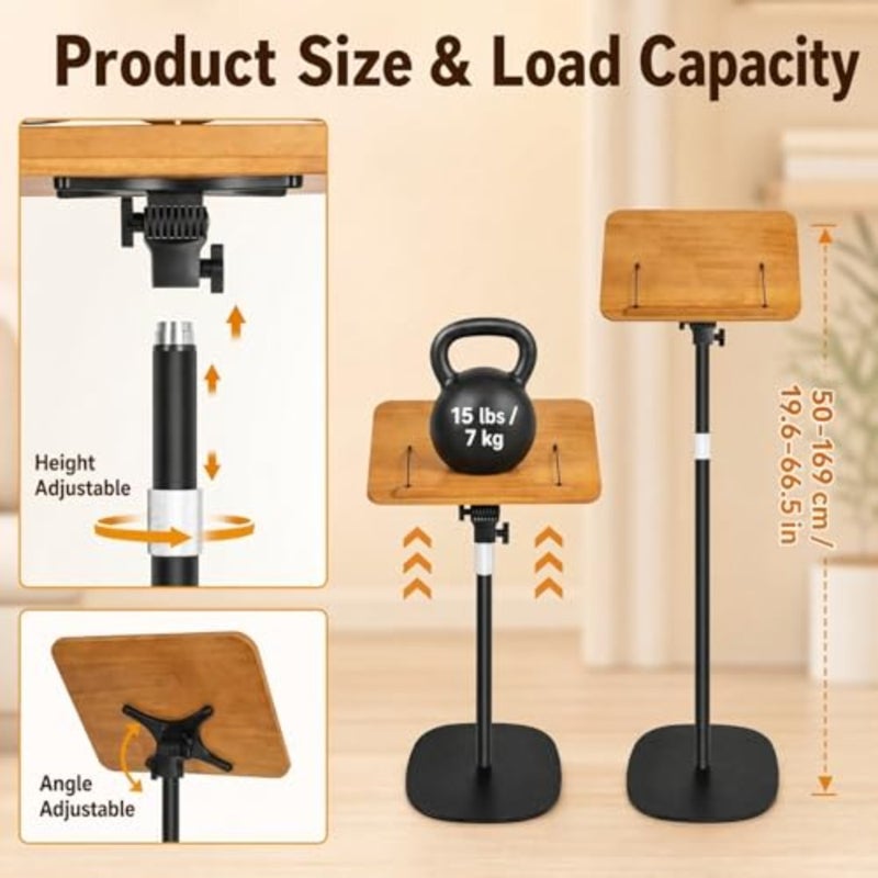 Adjustable Floor Stand, 50 169 cm Height and 180° Panel Angle Adjustable Book Stand, Holds up to 15 lbs for Books, Laptop, Tablet, Small Projector, Music Sheet, Bible, Podium and Cookbook - Image 3