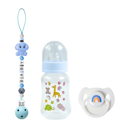 SCOM Reborn Baby Doll Accessories Set Rainbow Magnetic Pacifiers Removable Reusable Baby Doll Bottles with Silicone Pacifier Clips for Reborn Dolls Boys for Doll Lover Blue Style 3 Pcs - Image 1