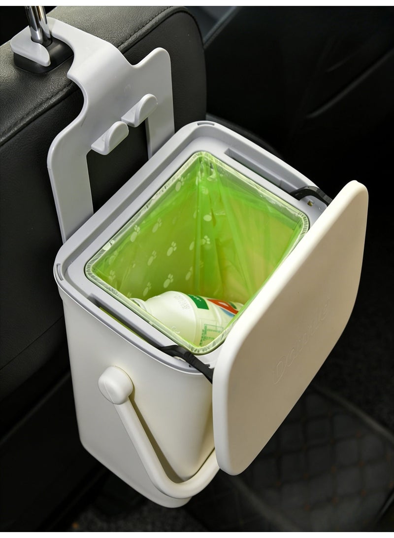 CKIKH Car trash can, universal mini leak-proof trash can with lid, suitable for car back seat, with double hook design to support mobile phone, waterproof car hanging storage box. - Image 4
