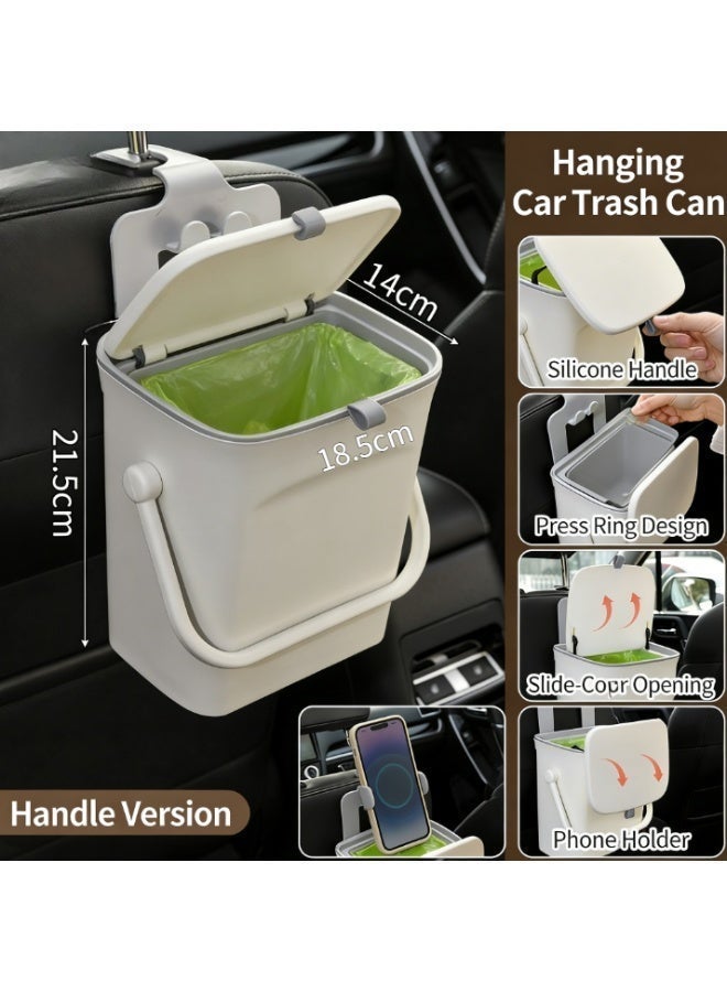 CKIKH Car trash can, universal mini leak-proof trash can with lid, suitable for car back seat, with double hook design to support mobile phone, waterproof car hanging storage box. - Image 5