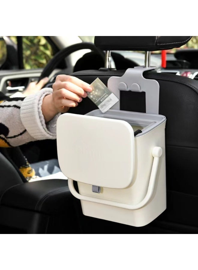 CKIKH Car trash can, universal mini leak-proof trash can with lid, suitable for car back seat, with double hook design to support mobile phone, waterproof car hanging storage box. - Image 2