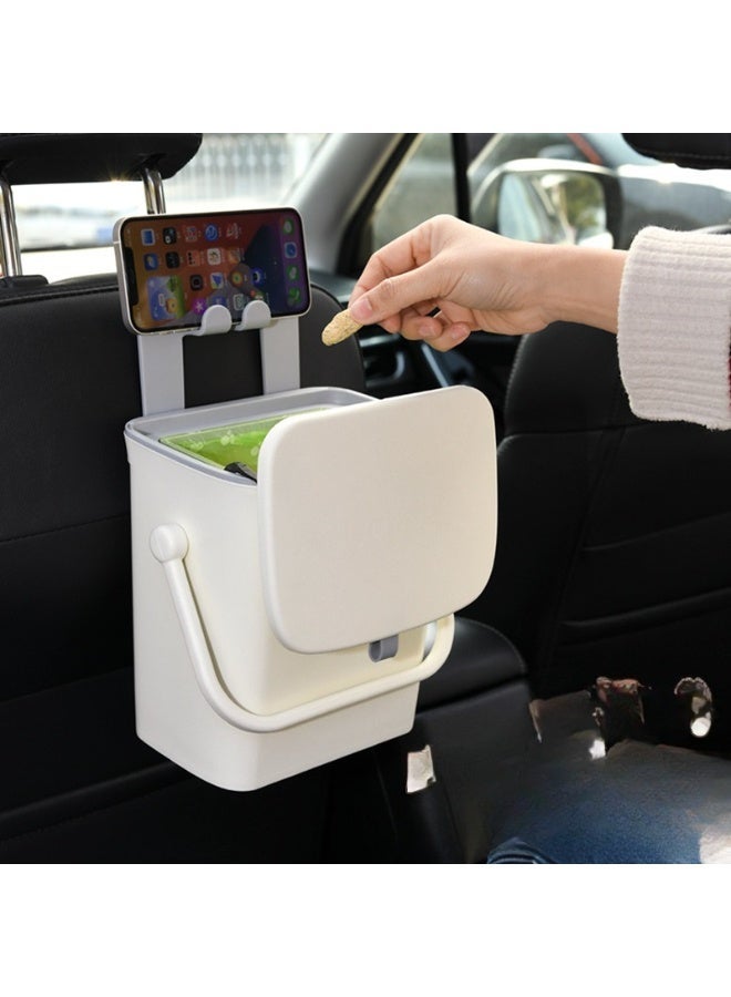 CKIKH Car trash can, universal mini leak-proof trash can with lid, suitable for car back seat, with double hook design to support mobile phone, waterproof car hanging storage box. - Image 1